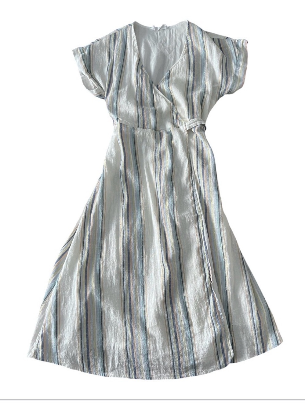 Stripe Wrap Midi Dress, Cotton, Size S